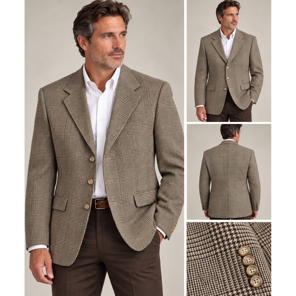 Chaps Ralph Lauren Mens 43R Silk Wool Glen Plaid Blazer Sport Coat Brown Canada